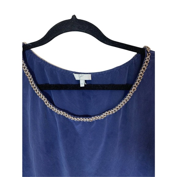 Women's Joie Silk Navy Blue Short Sleeve Braided Scoop Neck Shirt Top Size XS - Picture 2 of 7